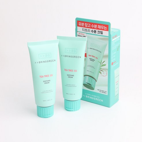 브링그린 티트리 시카 수딩 크림 플러스 100ml 강력한 수분 진정 효과, 2개/BringGreen Tea Tree Cica Soothing Cream Plus 100ml Powerful moisturizing and soothing effect, 2 pieces