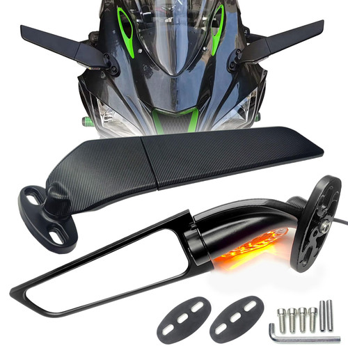 KAIQIVEM Large Motorcycle Mirrors Signal Stealth Mirrors for Ninja 500 ZX6R