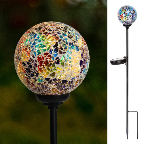 VCUTEKA Decorative Solar Garden Lights, 3.5" Mosaic Globe Outdoor Stake