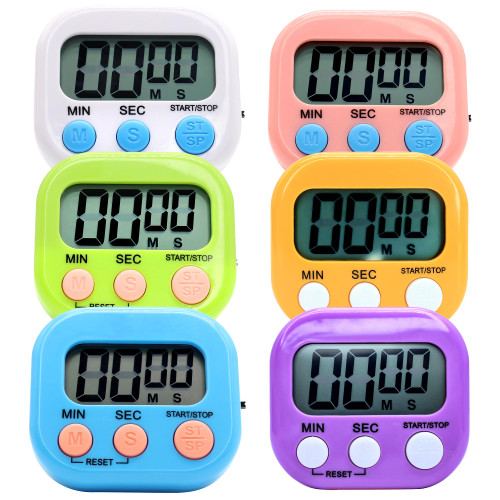 6 Pack Multi-Function Electronic Timer - Kitchen Timer,Magnetic Digital Timers,Big LCD Display, ON/Off Switch,Extensively Use in Cooking,Gym, Meeting, Classroom,Kitchen,Study,Work,Outdoor Activities