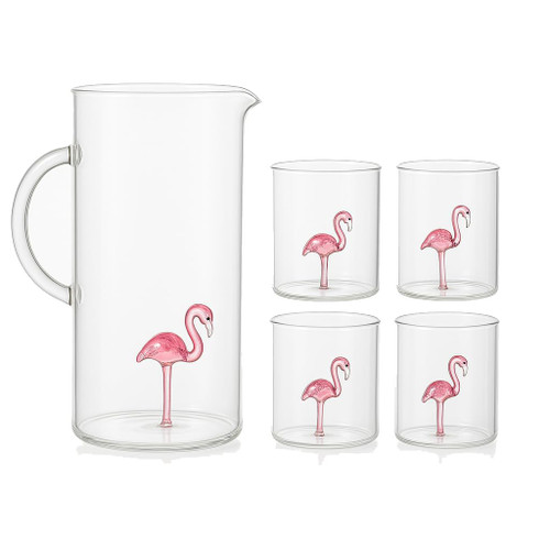 Flamingo Pitcher & 4 Glasses Set Decanter with 4 Pink Flamingo Glasses 9oz by The Wine Savant - Elegant Glass Set, Great for Water Iced Tea, Sangria, Lemonade, 1300ml 9" H, Cute Flamingos Gift Flamingo Pitcher & 4 Glasses Set Decanter with 4 Pink Flamingo Glasses 9oz by The Wine Savant - Elegant Glass Set, Great for Water Iced Tea, Sangria, Lemonade, 1300ml 9" H, Cute Flamingos Gift