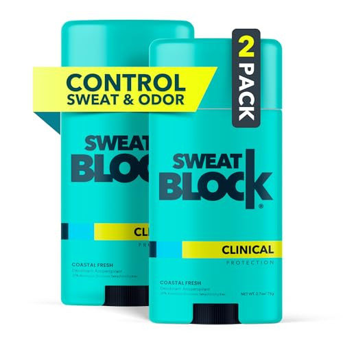 SweatBlock Deodorant Antiperspirant for Women & Men | 48 Hour High Degree Sweat & Odor Protection | Non Irritating Smooth Glide | Coastal Fresh Scent (2 Pack)