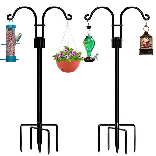 STAUKOK Double Shepherds Hooks for Outdoor, 2 Pack 92 Inch Bird Feeder Pole with 5 Prongs Base, Heavy Duty Garden Hook for Hanging Plant, Lantern, Hummingbird Feeder STAUKOK Double Shepherds Hooks for Outdoor, 2 Pack 92 Inch Bird Feeder Pole with 5 Prongs Base, Heavy Duty Garden Hook for Hanging Plant, Lantern, Hummingbird Feeder