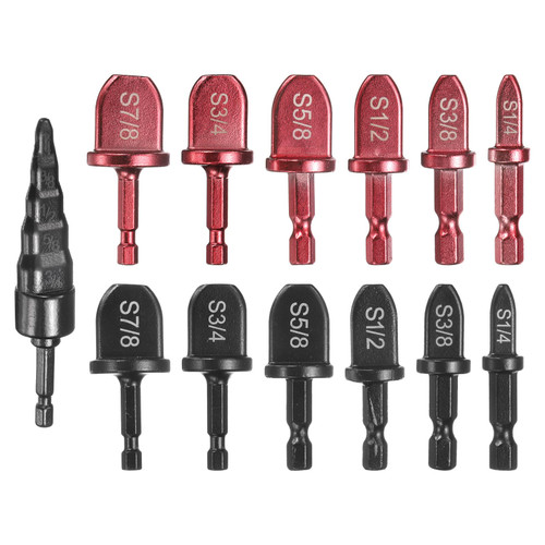 uxcell 13Pcs Swaging Tool Drill Bit Set 1/4" 3/8" 1/2" 5/8" 3/4" 7/8" HVAC Repairing Tube Expander with 5 in 1 Flaring Tool for Copper Aluminum Pipe