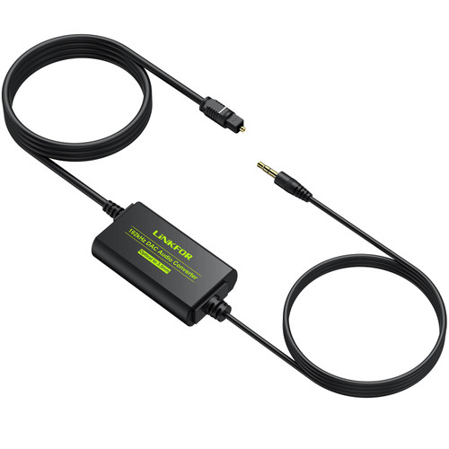 LiNKFOR 192kHz DAC Converter SPDIF to 3.5mm AUX Digital to Analog Audio Converter Optical Toslink to 3.5mm Audio Adapter with Optical Cable for HDTV Blu Ray DVD Amps
