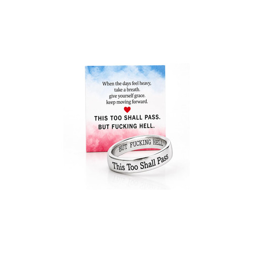 GlameVibe This Too Shall Pass BUT FCKING HELL Motivational Ring For Women, Stainless Steel Engraved Inspirational Mantra With Hidden Message Rings Comfort Fit Encouragement Jewelry Gift (Silver 9)