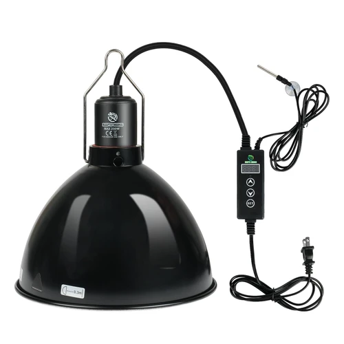 REPTI HOME Reptile Light Fixture with Dimming Thermostat, 8.5 Inch Deep Dome Light Fixture with Timer, Reptile Aluminum Dome Fixture for Basking/Heat/UVA/UVB Lamp Bulb