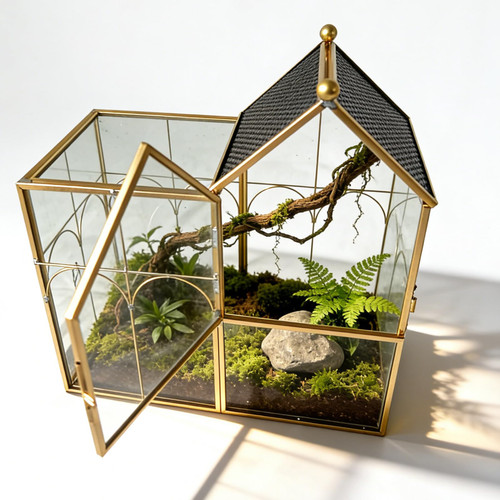 YYFWND Ready-to-Use Glass Terrarium with Vents - 8.66"x4.72"x8.46" House-Shaped Jumping Spider Enclosure, Habitat for Praying Mantis, Snails, Insect or Succulent Plants - Home Garden Tabletop Decor