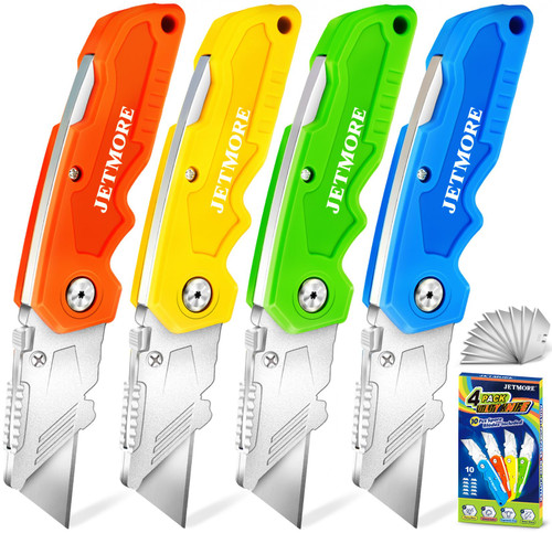 JETMORE 4 Pack Folding Utility Knife, Razor Knife for Cardboard, Box Cutter