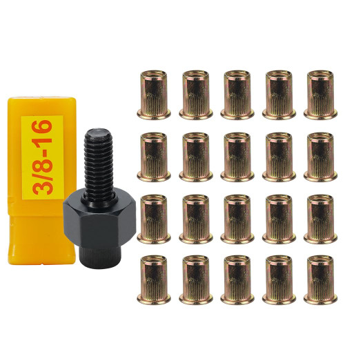 20pcs 3/8-16 Rivet Nuts with Hand Rivet Nut Tool Set, Manual Rivnut Tool, Hand Nut Riveter Accessory for Simple Install (3/8-16)