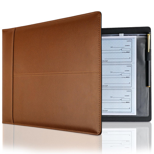 Professional 7 Ring Checkbook Binder for Business Checks, Check Book Cover
