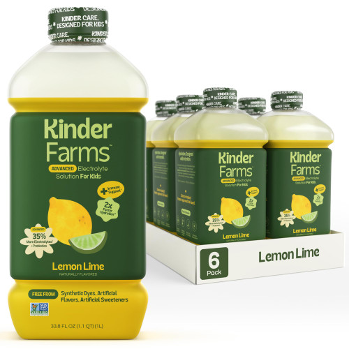 KinderFarms Kids Advanced Electrolyte Drink, Lemon Lime, 6 Pack
