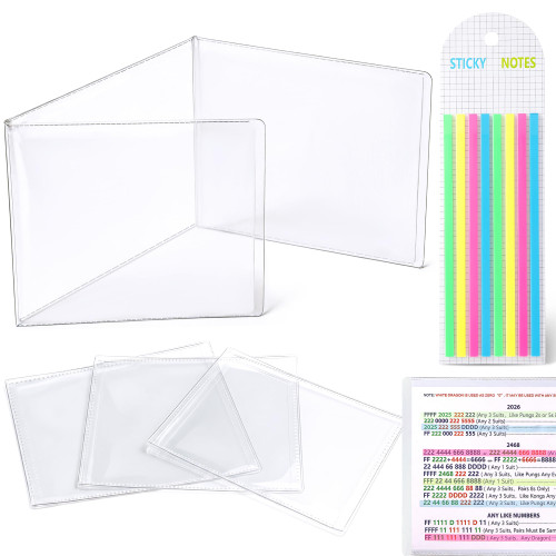 4 Pack Mahjong Card Sleeve, Fit Large Print Size(6 1/8”x4 3/4”) with 160 Pcs Mahjong Line Reader Highlighter Tape, Mahjong Card Protective Cover Holder Set, Clear Plastic Sleeves for NMJL Card