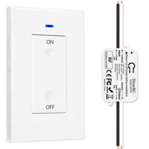 DieseRC AC 110V 120V 220V 240V Wireless Remote Control Light Switch 1500W 1 Channel 433Mhz RF Relay Receiver with 2 Transmitters Keyfob for Lamp Bulb