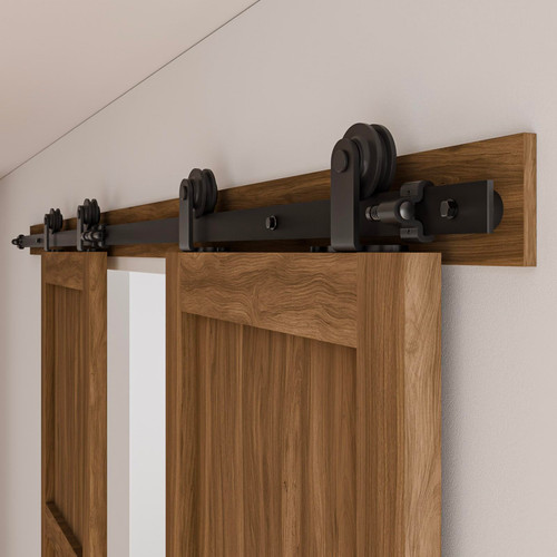CCJH 7.5FT Sliding Barn Door Hardware Kit, Heavy Duty, Smoothly and Silently, Easy to Install, Fit 22.5" Width Double Door Panel, T-Shaped Style Black