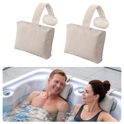 2-Pack Soft Pillow for hot tub, Clawfoot Tub & Chaise Lounge, Inflatable Outdoor Spa Accessories Replacement Pool Headrest with Weighted Strap, Birthday Day Gifts regalo for Women Wife Mom Men