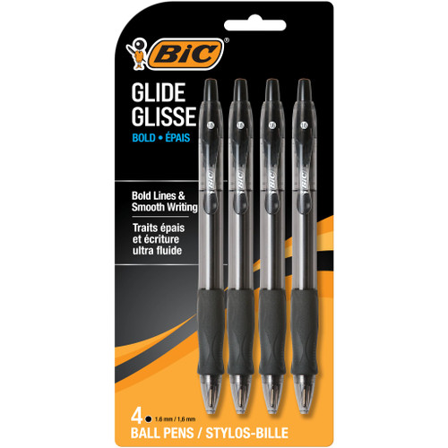 BIC Glide Bold Black Ballpoint Pens, Bold Point, 1.6mm, 4-Count Pack
