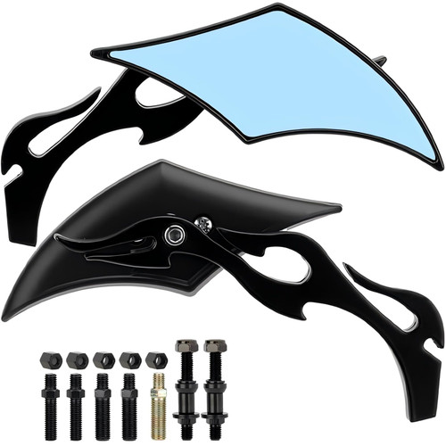 DgNeLai Universal Motorcycle Mirrors Black Diamond Blue Lens