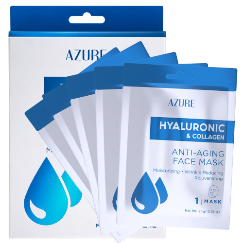 Hyaluronic Acid & Collagen Anti-Aging Face Mask, Korean Skin Care - 5 Pack