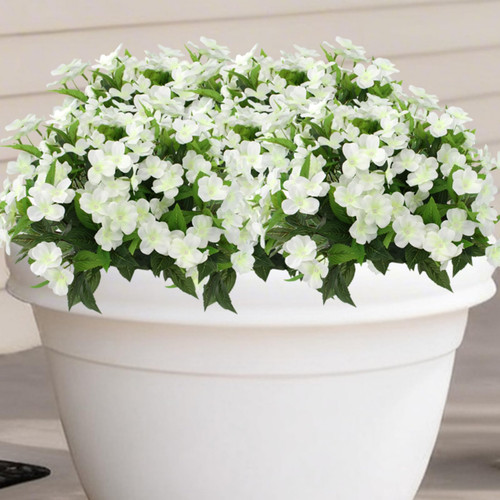 Coreland 12 Bundles Artificial Impatiens Flowers for Outdoor, UV Resistant Realistic Silk Flowers Faux Plant Bushes for Patio Garden Porch Decoration, White