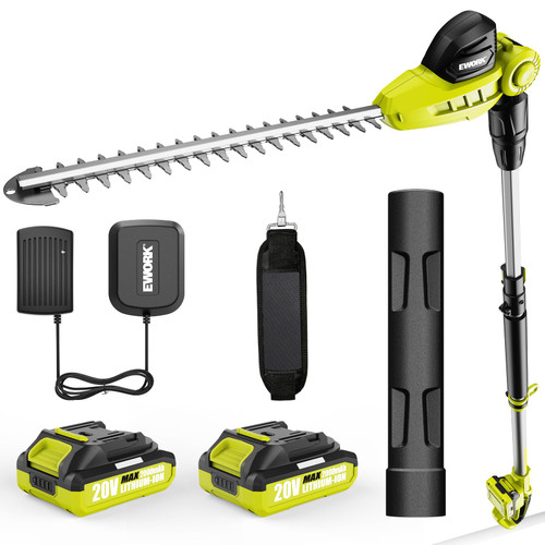 EWORK 20V 18" Pole Hedge Trimmer Cordless with 2×2.0Ah Batteries & Charger