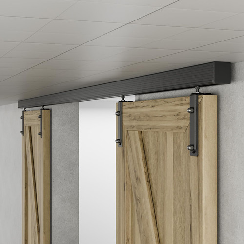 AONAYIOA 144"/12FT Ceiling Mount Box Rail Barn Door Hardware Heavy Duty Sliding Track, Aluminium Alloy Kit for Double Door (No Panel)