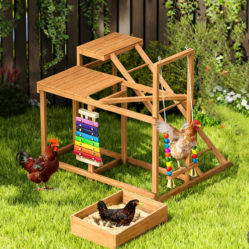 Kecreque Chicken Perch with Swing Xylophone Removable Feeder/Bath Wooden Roosting Bar Toy for Farms Easy to Clean