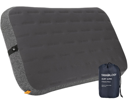 TREKOLOGY Camping Pillow - Large Inflatable (24"x15") for Home-Like Comfort, Portable & Ergonomic, Easy to Clean, Durable & Leak-Proof, Removable Strap for Secure Fit, ALUFT Ultra