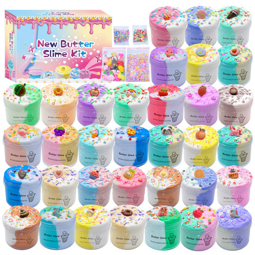 inksbui Butter Slime Kit 34 Packed Two-Toned Colorful Slime, Stress Relief Toys, Party Favors for Kids Girl Boys Kids 6 7 8 9 10 11 12 inksbui Butter Slime Kit 34 Packed Two-Toned Colorful Slime, Stress Relief Toys, Party Favors for Kids Girl Boys Kids 6 7 8 9 10 11 12