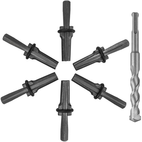 FLKQC 6pcs Rock Splitting Wedges and 1pcs Rotary Hammer Drill Bit