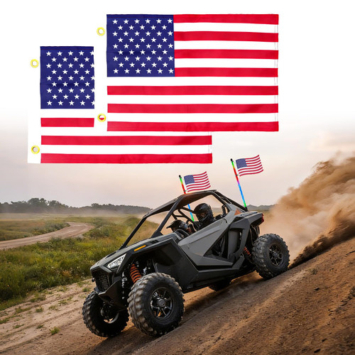 TKBEAM 2 Pack 12"x18" Double Sided USA Dune Whip Flags for UTV ATV