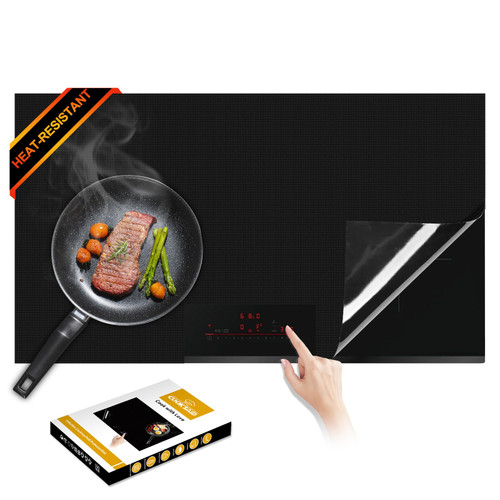 Newly-upgraded Silicone Induction Cooktop Protector Cover Stove Mat 20.4" x 30.7" (Magnetic) | 300°C (572°F) Heat-Resistant | Power Boost Compatible | Prevents Pot Sliding & Scratches | Black