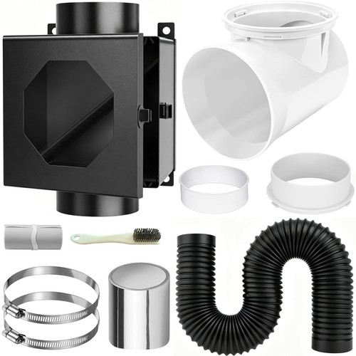 GTACASS 4 Inch Dryer Lint Trap Kit, Metal Lint Collector Box with 90° Elbow Connector, 2 Filter Screens, Exhaust Hose Clamps, Aluminum Foil Tape & Cleaning Brush