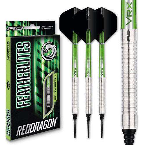 RED DRAGON Featherlite 13g Barrel / 15g Full Weight Soft Tip 90% Tungsten Darts Set with Dart Flights and Dart Shafts