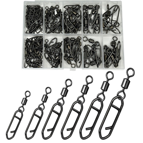 Snap Swivels Fishing Speed Clips for Quick Change, 70pcs Fishing Power Clips Barrel Swivels High Strength Clips Snap Freshwater Saltwater Popper Crankbait Lures Quick Snaps Connectors 6 Sizes