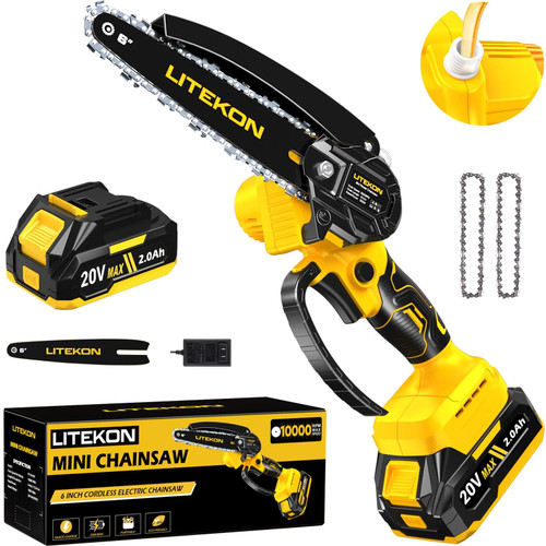Cordless Mini Chainsaw Kit with 2000mAh Battery & Quick Charger & 2 Chains - 2025 Upgraded Best 6Inch Electric Chain Saw with Auto-Oil System, Brushles High Power Motor - Perfect for Gifts