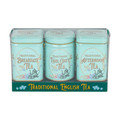Vintage Victorian 3x Mini Tea Tin Gift Pack with Assorted Loose Leaf English Tea