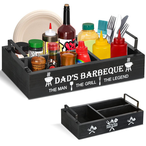 Grill Utensil Caddy, BBQ Accessories Storage Box, Picnic Condiment Caddy, BBQ Organizer for Camping Outdoor, Ideal Organizer for Picnic Condiment and Outdoor Griddle Accessories