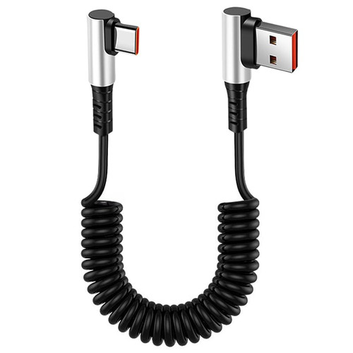 MISYNLON Right Angle Coiled USB to Type C Cable, Upgrade USB Blind Plug