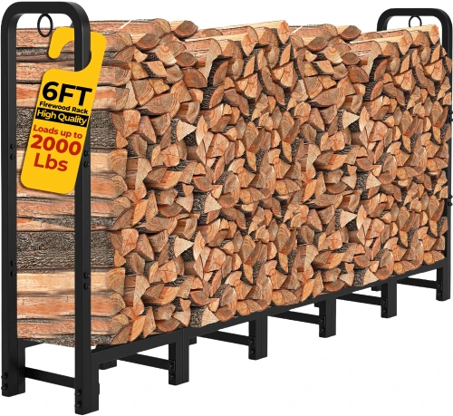 Amagabeli 6ft Firewood Rack Outdoor Heavy Duty Fire Wood Rack Log Holder Organizer Stand for Fireplace Indoor Adjustable Metal Wood Pile Lumber Storage Organizer Stacker for Patio Porch Black