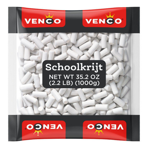 Venco Schoolkrijt Licorice Chalk Candy - School Chalk Original Dutch Licorice Candy from Netherlands - White Crunchy Mint Coated Liquorice Sticks with Soft Sweet Anise Filling - Bulk 2.2 lbs Bag