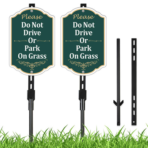Danoib Please Do Not Drive Or Park On Grass Sign 12"x8" with 36" Stakes