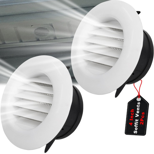4 Inch Soffit Exhaust Vent Cover Kit Built-in Fly Screen Removable 2 Pack