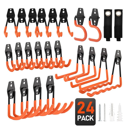 Rlipily 24 Pack Garage Hooks Steel Heavy Duty Garage Storage Hooks Utility Steel Wall Mount Garage Hanger&Organizer for Bikes,Garden Tools, Ladders, Bulk Items，Ropes and More Equipment