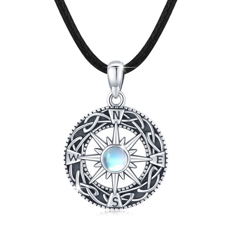 CRWENG Compass Necklace for Women 925 Sterling Silver Celtic Knot Moonstone Compass Pendant Necklace Vintage Jewelry Gifts for Women