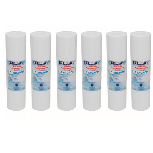 PureT Spun Poly Sediment Filter, 9.75"x2.5", 5 Micron, 6 Pack