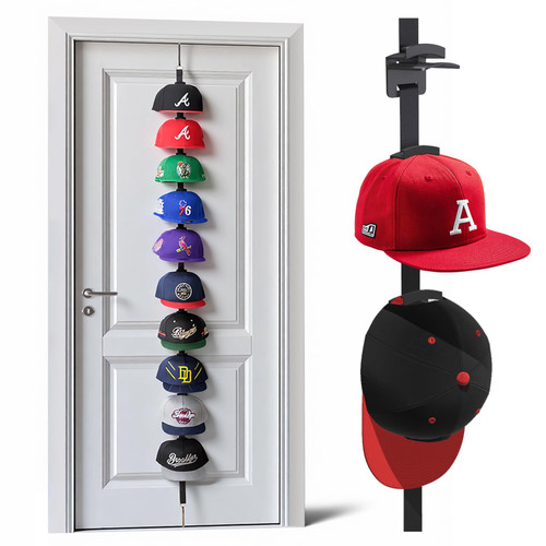 Over-the-Door Hat Organizer for Baseball Caps, Button & Strap 2-Way Hanging