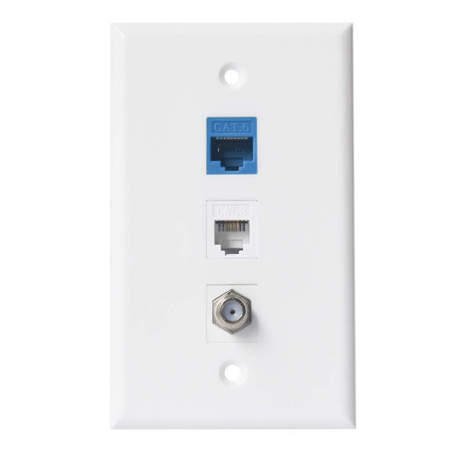 BUPLDET Coax Ethernet Phone Wall Plate - 1 Port Cat6 RJ45 + 1 Phone Jack Cat3 RJ11/RJ12 + 1 Port Coax Cable TV- F-Type