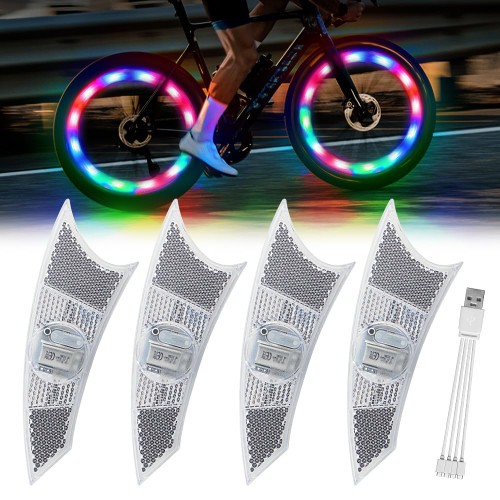 KaiDengZhe Bike Wheel Lights Rechargeable, 4 PCS Multicolor Bike Spoke Light with Motion Sensor, Weatherproof Night Cycling Bicycle Wheel Light 2 Modle Lighting Bicycle Wheel Lights for Adults Kids