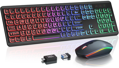 Wireless Keyboard and Mouse Combo with RGB Backlit, Rechargeable